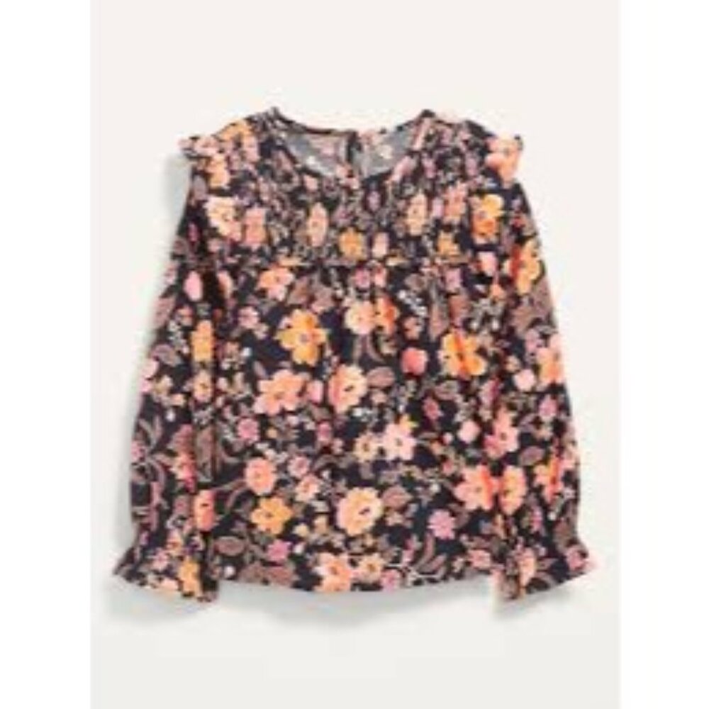 Old Navy Girl's Floral Smocked-Ruffle Long-Sleeve Top - Size S (6-7)